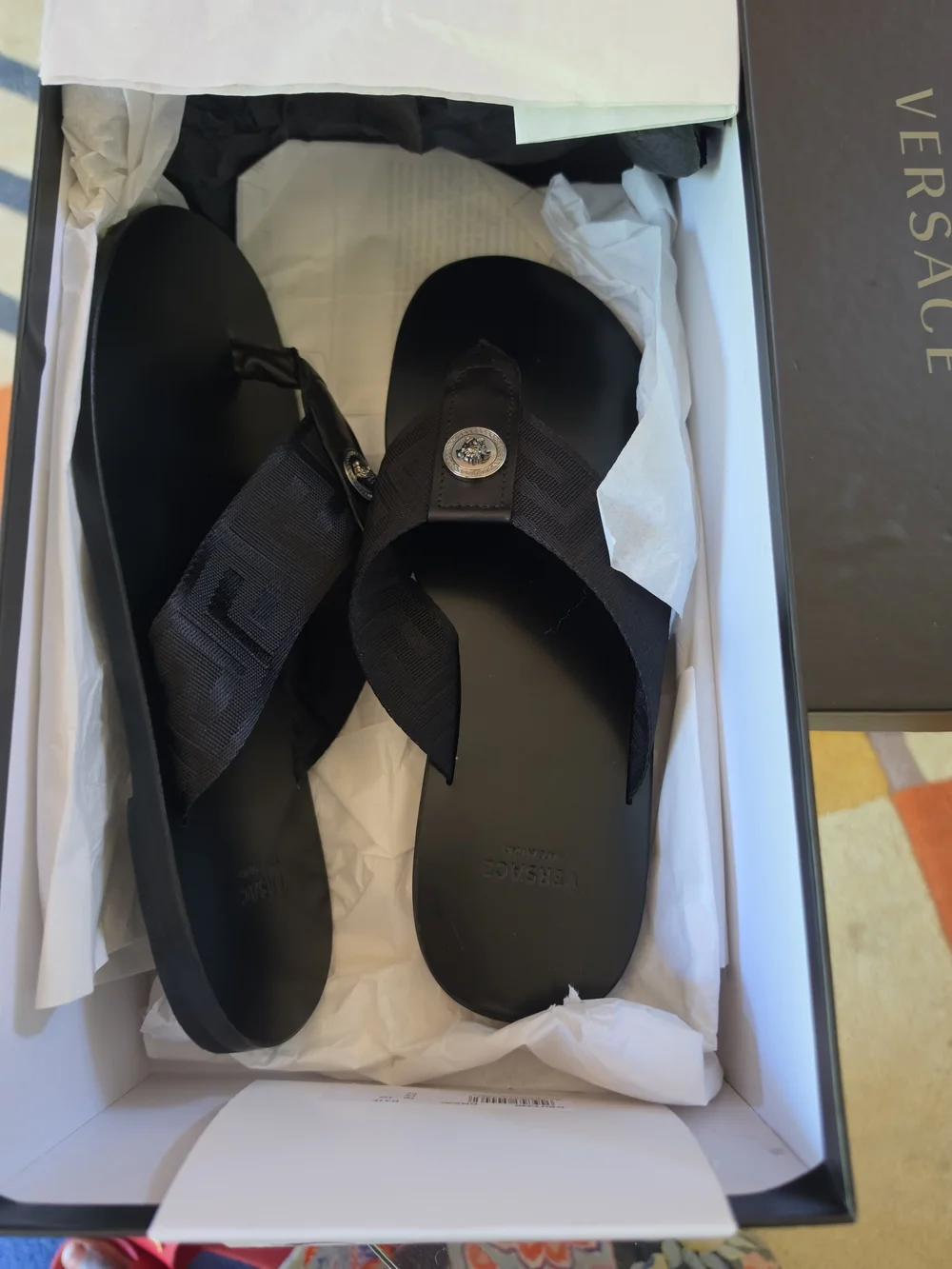 Versace Men’s Black Medusa-Emblem Flip Flop Sandals
